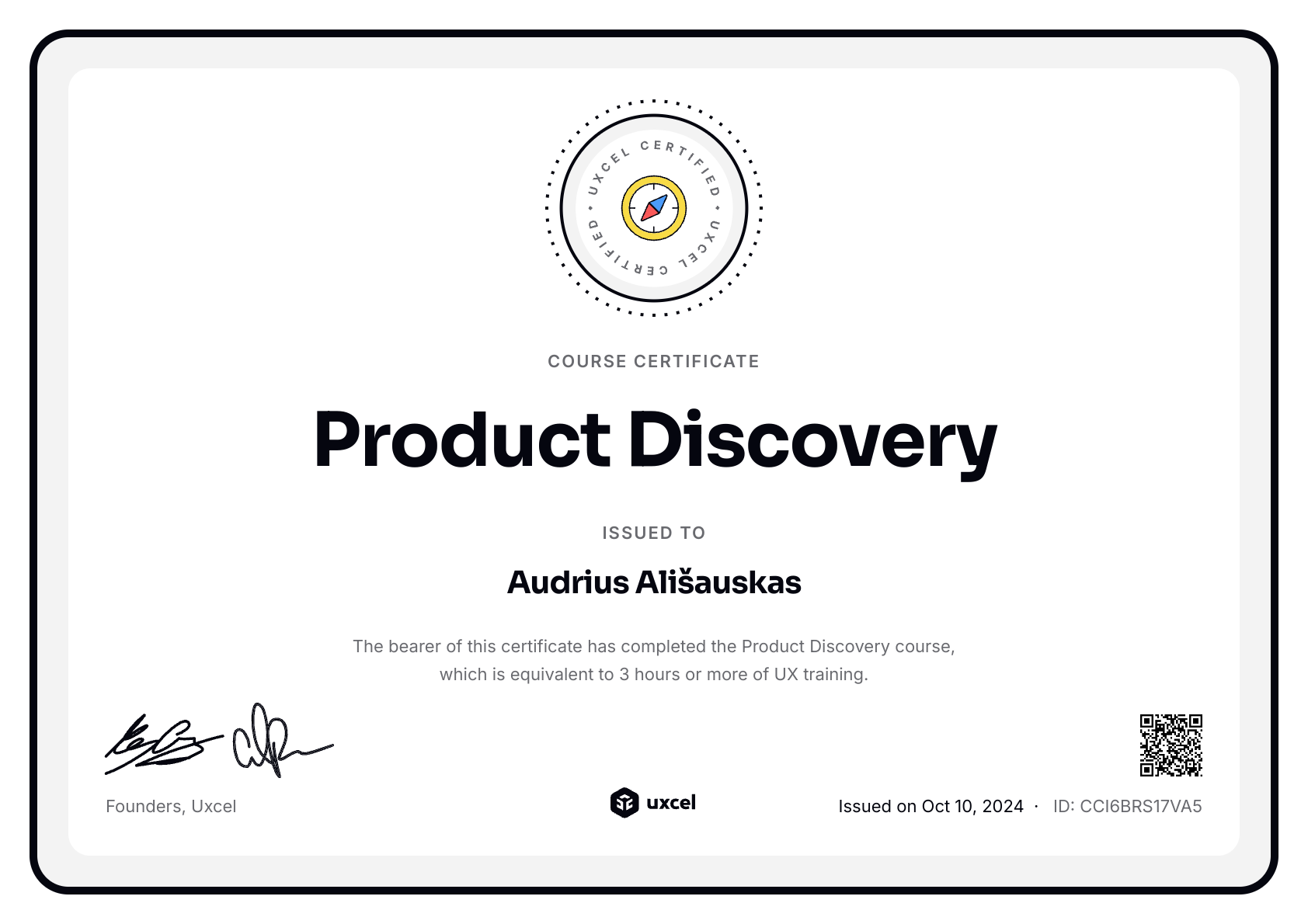 Audrius Ališauskas's certificate